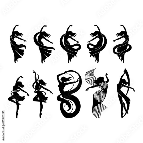 female dancing icons set