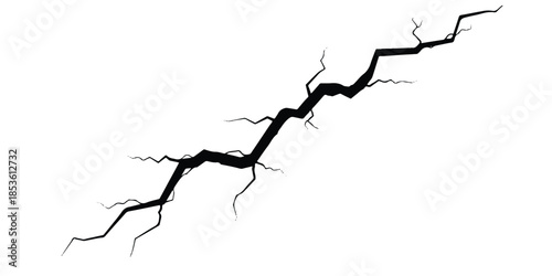 High contrast black and white illustration of a jagged crack, symbolizing breakage or stress