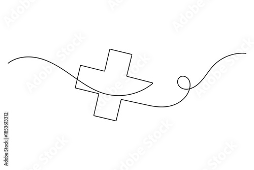 Medical cross continuous one line art healthcare emergency medical symbol