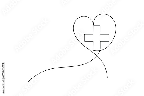 Simple medical cross one line drawing modern minimal healthcare icon design