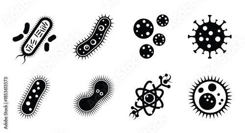Diverse microbial forms a collection of bacteria and virus illustrations