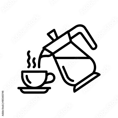 Coffee Pot Pouring Hot Drink into Cup Line Art Icon
