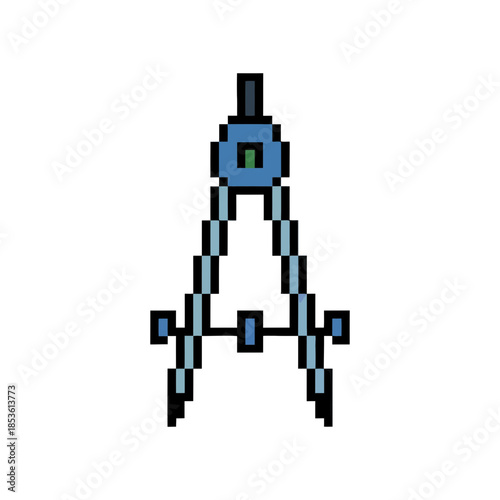 Blue Pixel Art Drafting Compass Tool Icon for Geometry and Architecture