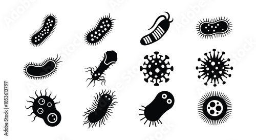 Diverse microbial forms a collection of bacteria and virus illustrations