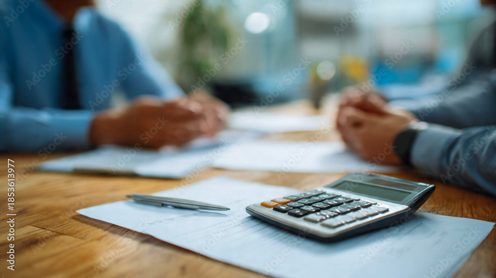 Fototapeta premium Business professionals discussing finance with calculator and documents