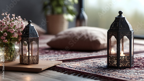 Joyful atmosphere surrounds a spacious home living area prepared for Eid celebration