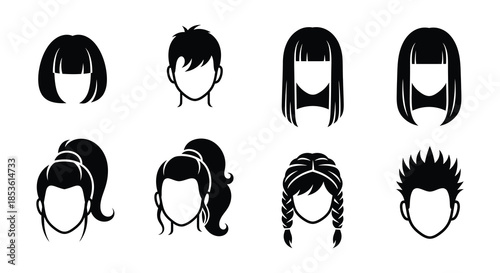 Variety of black and white hair styles and cuts illustration