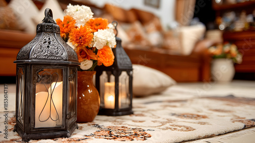 Harmonious styling defines a spacious home living area prepared for Eid celebration