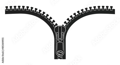 A striking black and white image depicting a partially opened zipper a common fastening device silhouette