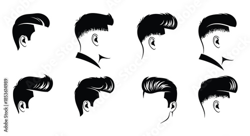 Variety of modern men s hairstyles illustrated in a black and white portrait series