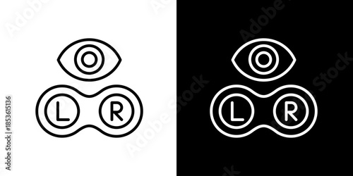 Single icon of eye care symbols contact lens case with eye and L/R markings