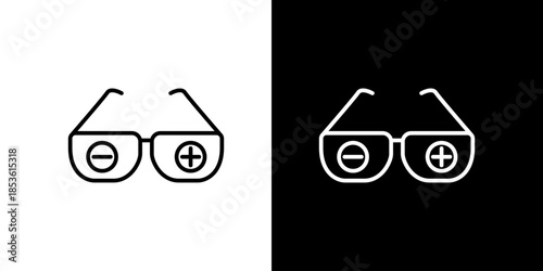 Single icon of optical symbol glasses with plus and minus signs for vision correction