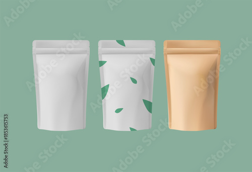 Foil food pack pouch sachet bag with zipper. Packaging mockup