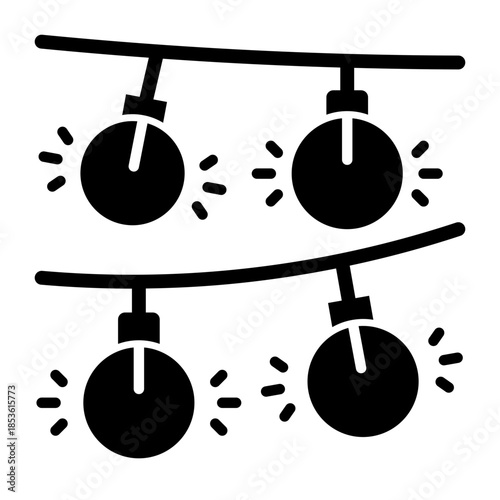 Black And White Icon Of A String Light Garland With Glowing Bulbs