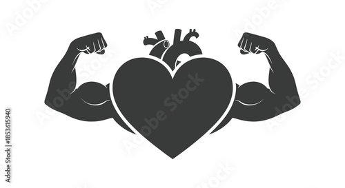 Strong arms embracing a heart shape representing love health and physical strength a silhouette