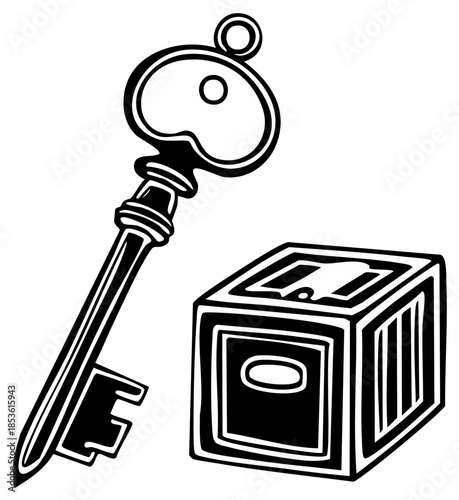 Symbolic illustration of an antique key next to a ballot box representing the key to voting and democracy