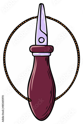 Artisan leather edge creaser tool with rope frame vector illustration