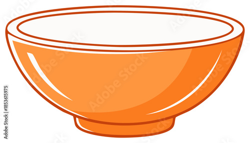 Bright Orange Empty Round Bowl Kitchenware Cartoon Graphic Illustration