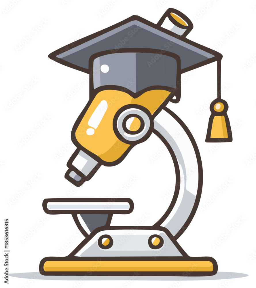 Fototapeta premium Microscope with Graduation Cap Illustration Concept for Education, Science, or Research