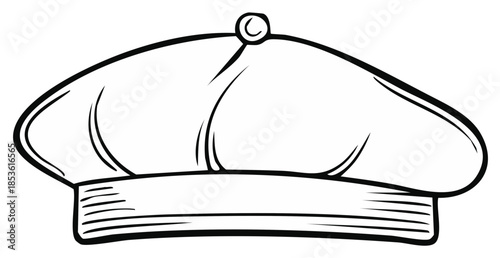 Classic beret hat black line art illustration traditional French fashion accessory vector graphic