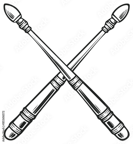 Two Crossed Spears Emblem Vintage Style Drawing