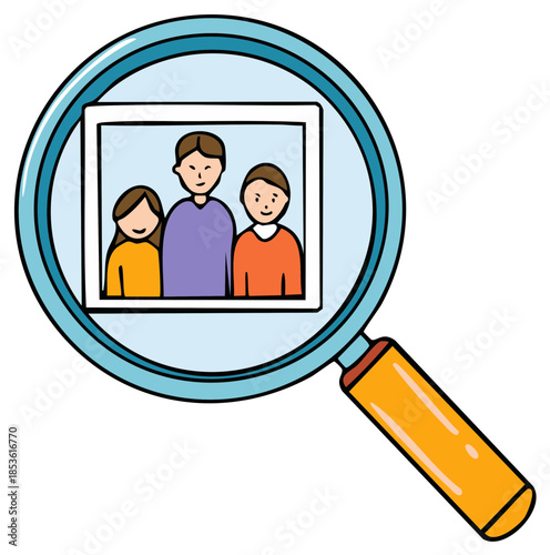 Genealogy and Ancestry Research Concept with a Magnifier over a Family Photo