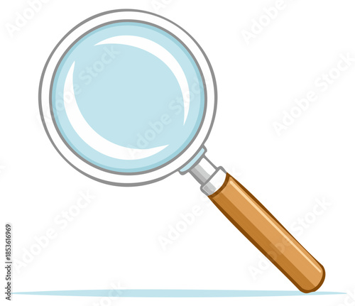 Illustration of a magnifying glass with a wooden handle for inspections and search