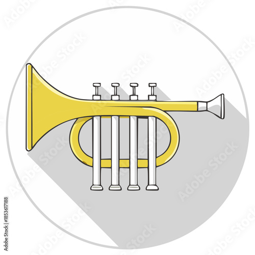 Cartoon illustration of a golden trumpet with shadow effect
