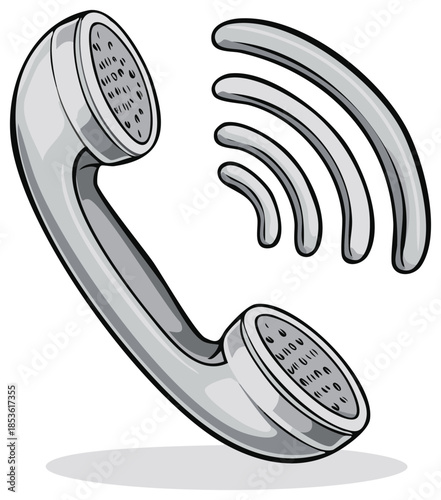 Cartoon hand receiver depicting communication and connection signal icon gray color