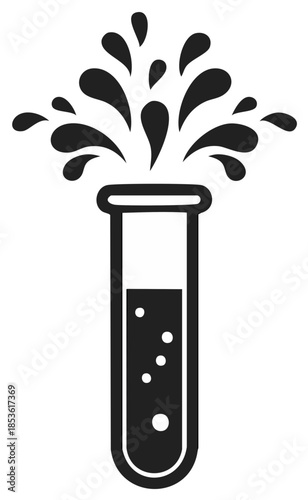 Science laboratory test tube with bubbling liquid and overflowing chemical reaction icon