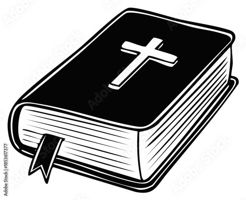 Open Book With Cross Decoration and Bookmark