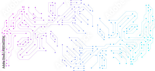 Abstract AI circuit board with electronics components for chipset, semiconductor, motherboard and processor isolated on transparent background