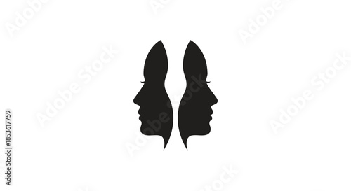 An intriguing optical illusion depicting two faces in profile creating a unified form silhouette