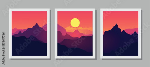 Vibrant mountain landscape with stunning sunset views in modern art style