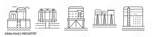 Industrial offshore oil rigs, water treatment plants, and storage vector