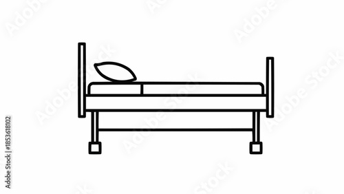 Simple Line Drawing of a Hospital Bed with Pillow.