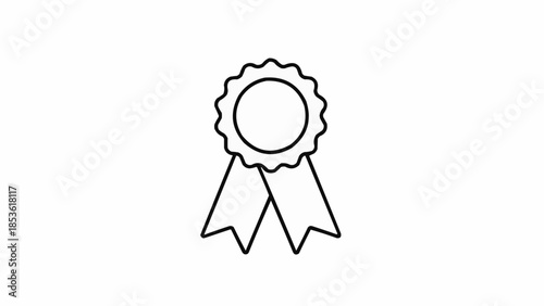 Simple Outline Drawing of a Rosette Award Ribbon.