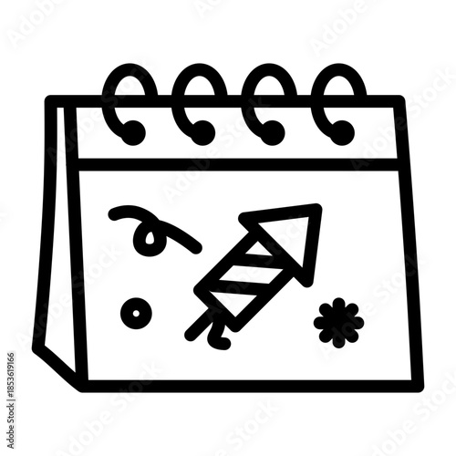 New Years Celebration Icon Showing Calendar with Fireworks and Confetti on White Background