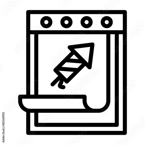 New Year Celebration Calendar Icon Featuring Firework Rocket Graphic