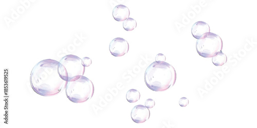 Iridescent soap bubbles floating gracefully on a pristine white background