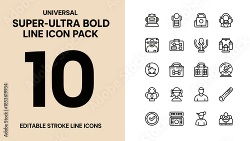 Universal Super Ultra Bold Line Icon Pack Number Ten Editable Stroke Icons.