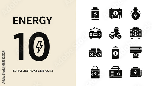 Energy Icons Collection Representing Power and Electricity.