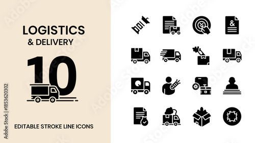 Logistics and Delivery Icons Set for Business and Transportation Services.