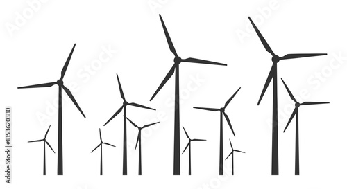 A field of elegant wind turbines reaching towards the sky a striking black silhouette