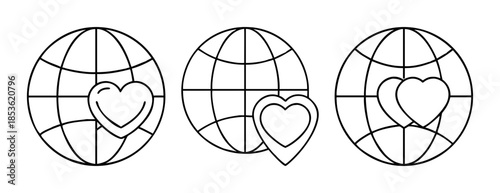 Global love concept icons set. worldwide connection and unity symbols