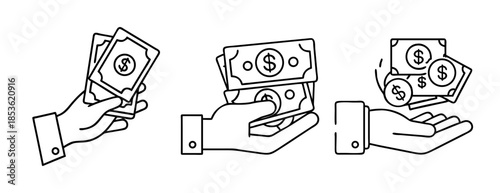 Financial transactions concept with hands holding dollar banknotes