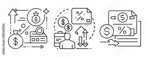 Financial management, banking, and investment line art illustration