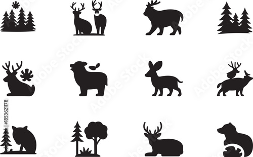 Animals silhouettes vector set with wild and pet animals in black illustration style