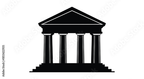 A striking black silhouette of a classical temple with columns representing ancient architecture silhouette