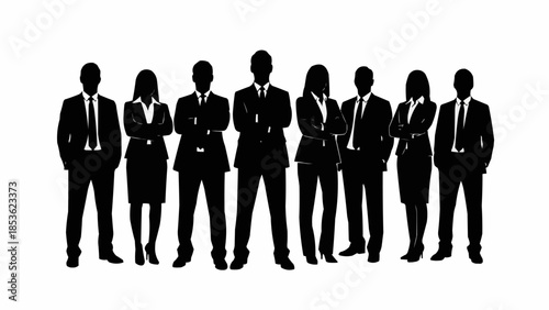 Silhouette of a diverse business team standing together confidently.